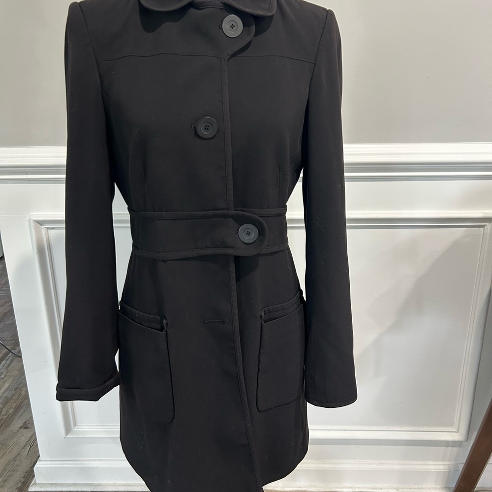 Max Studio Black Trench Coat with Belted Waist